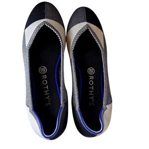 Rothys The Point Black Grey White Colorblock Knit Pointed Toe Flats Womens 9